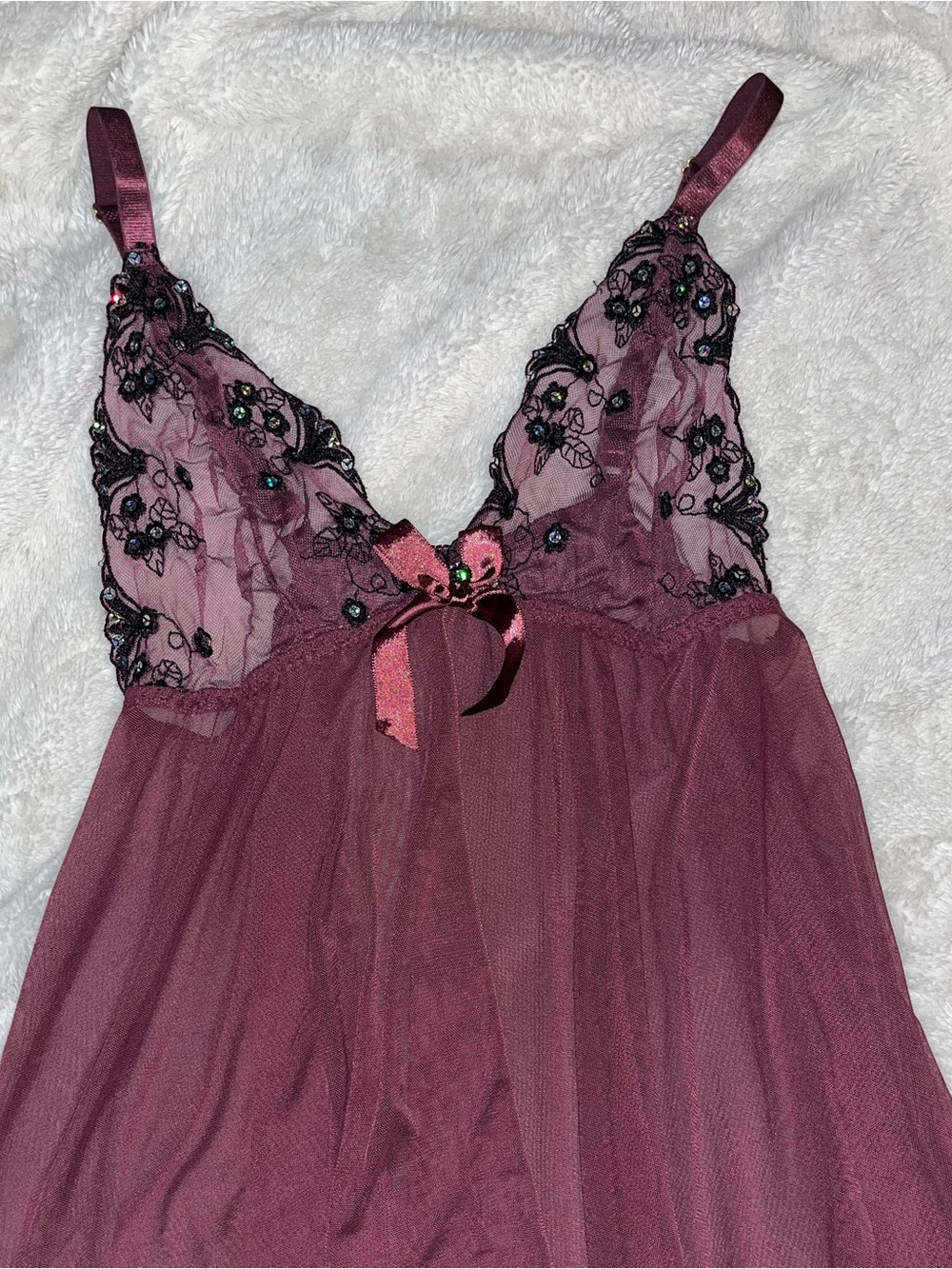 Wacoal Plum Lace-Embellished Babydoll Chemise
